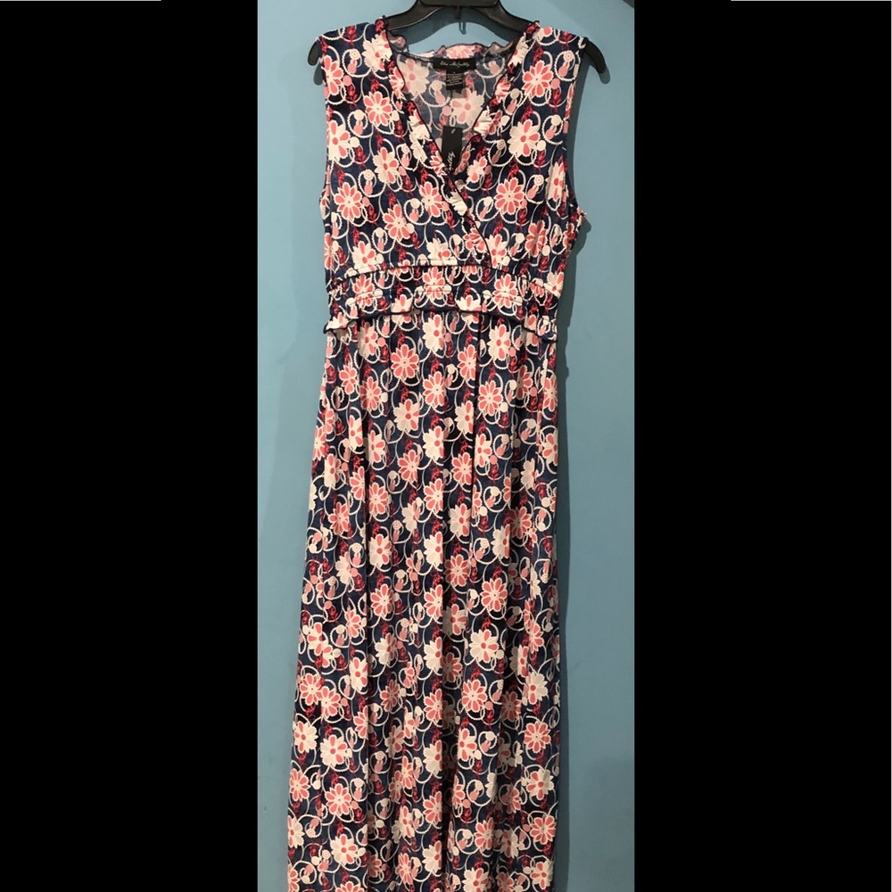 pink and blue floral maxi dress